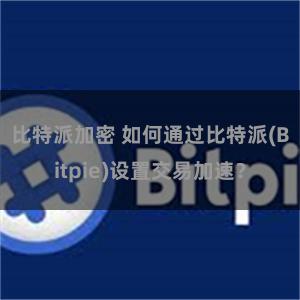 比特派加密 如何通过比特派(Bitpie)设置交易加速？